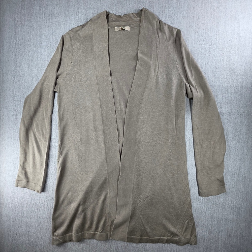Tommy Bahama Cardigan Womens Large Taupe Silk Cotton Open Front Lightweight Knit